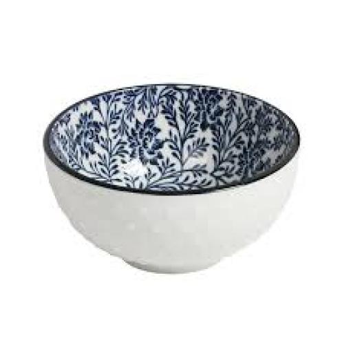 Pad Printing Inside Embossed Outside Porcelain Bowl Round Ceramic Rice Bowl